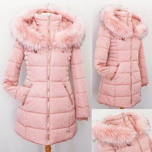 NEW Blush Pink Faux Fur Lined Puffer Coat Jacket